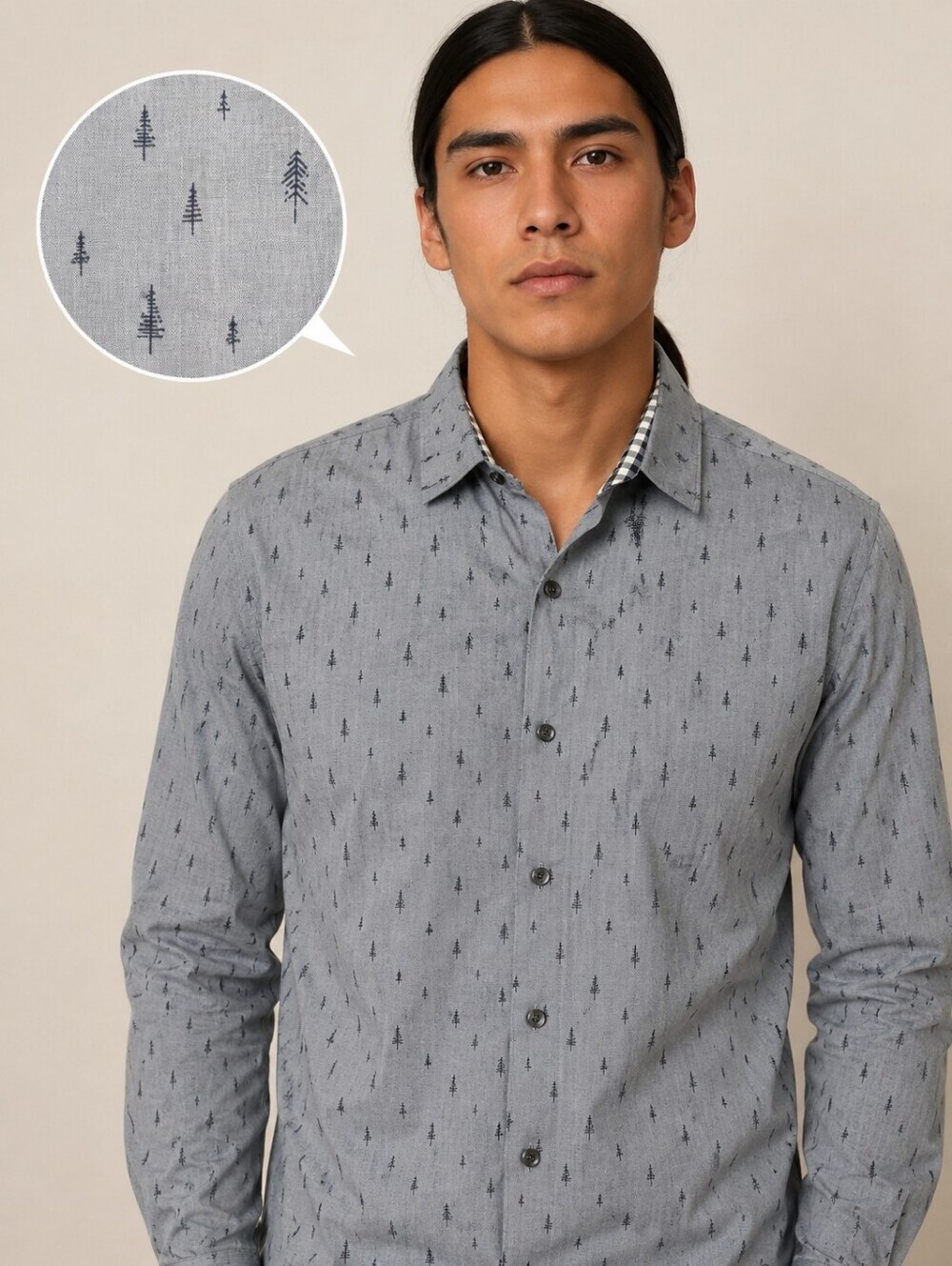 RW&CO Tailored Fit Tree Print Button-Up Shirt Blue Men's Medium